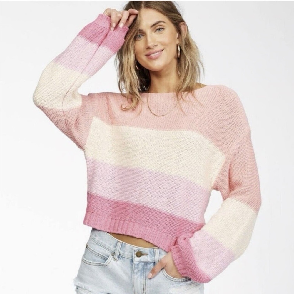 Billabong pink and cream stripe women’s sweater